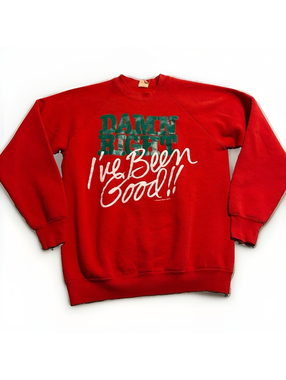 Vtg Fruit Of The Loom Mens Red Fleece Lined DAMN RIGHT Sweatshirt Size L USA